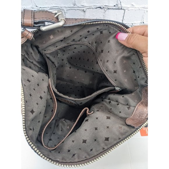 Fossil Maddox Jacquard Brown Geometric Pattern Leather Bucket Bag - Picture 6 of 16